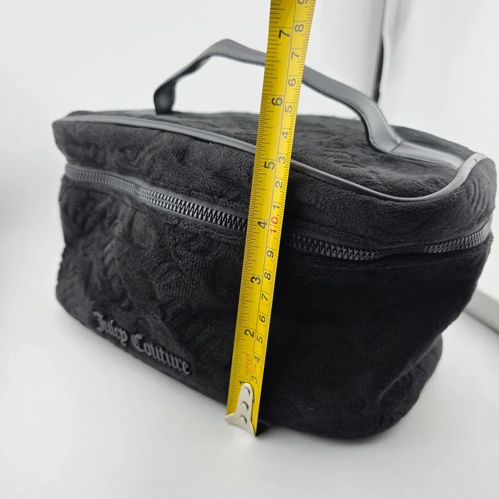 Juicy Couture Black Velour Cosmetic Makeup Bag Zipper Top Handle‎ AS IS
